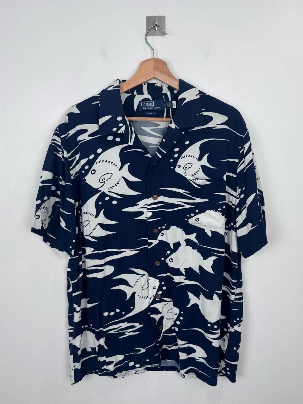 Polo Ralph Lauren Men Classic Fit Shirt Hoffman‎ Print Navy Blue Size Large